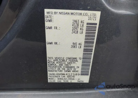 2021 Nissan Altima Sv Fwd z USA, uszkodzony, nr VIN 1N4BL4DV0MN412589